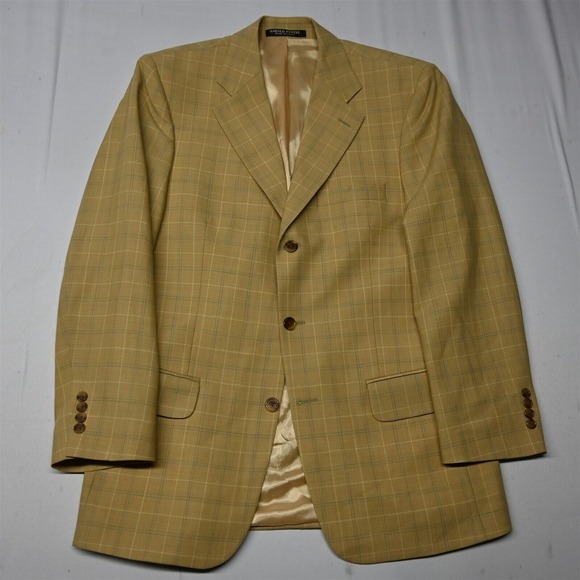Harold Powell 40R Yellow‎ Windowpane Wool Mens Blazer Sport Coat Suit Jacket